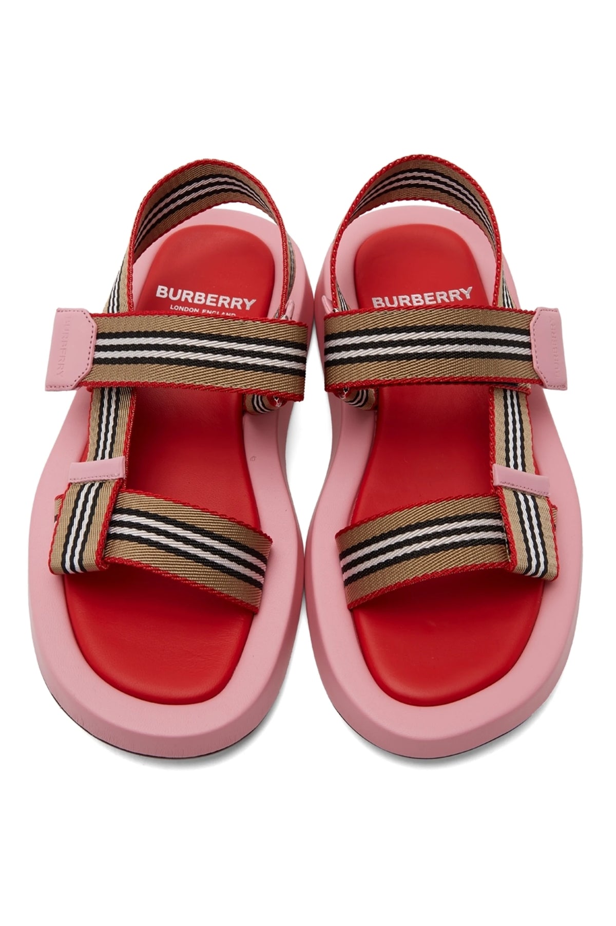 BURBERRY Pink Icon Stripe Sandals | LavishLifestyleBoutique